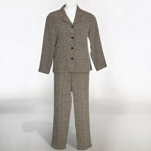 TOG Shop Pant Suit Size 10/12 Black Speckled Button Blazer Elastic Waist Pockets